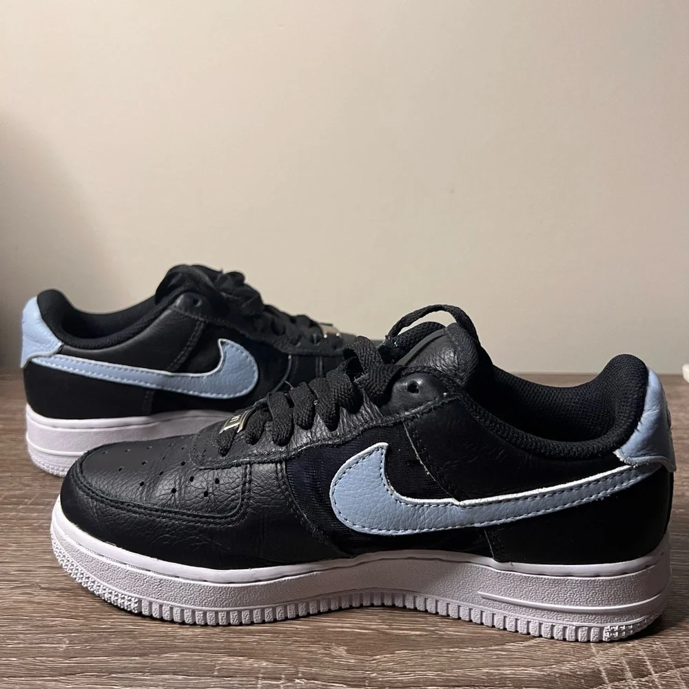 Nike Air Force 1 FM Customized Black Light Blue and White Sneakers Very Clean